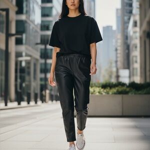 VINCE Black Leather Jogger Pants NWT $1095 M Pull On